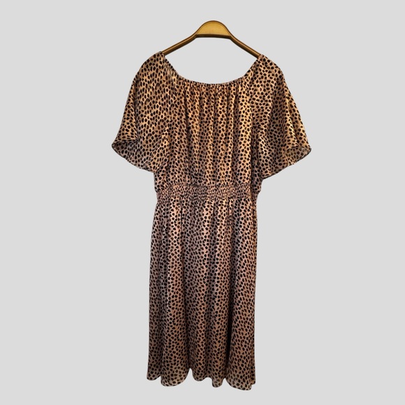 Women’s Dress Size XL Pink Black Metallic Gold Thread Flutter Sleeves Midi - Picture 10 of 12